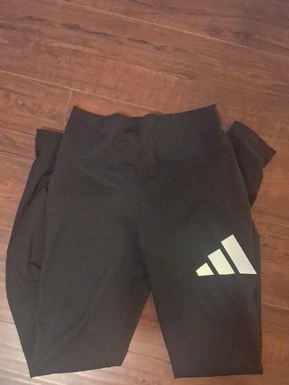 adidas Black Athletic Leggings with White Three-Stripe Logo - Picture 4 of 4